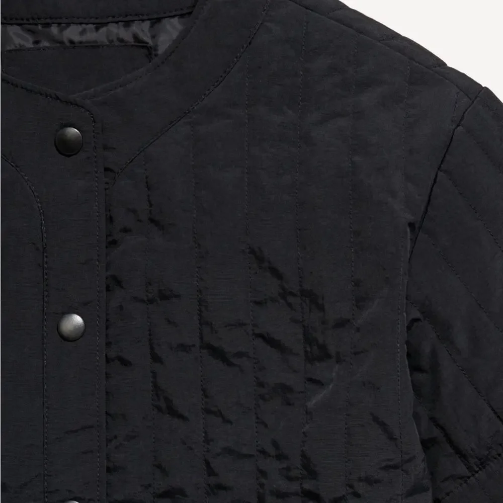 Old Navy Black Oversized Quilted Baseball Jacket